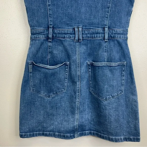 PAIGE Jaxson Blue Denim Mini Dress Womens 10 Vneck Cotton Pockets Classic - Picture 12 of 12